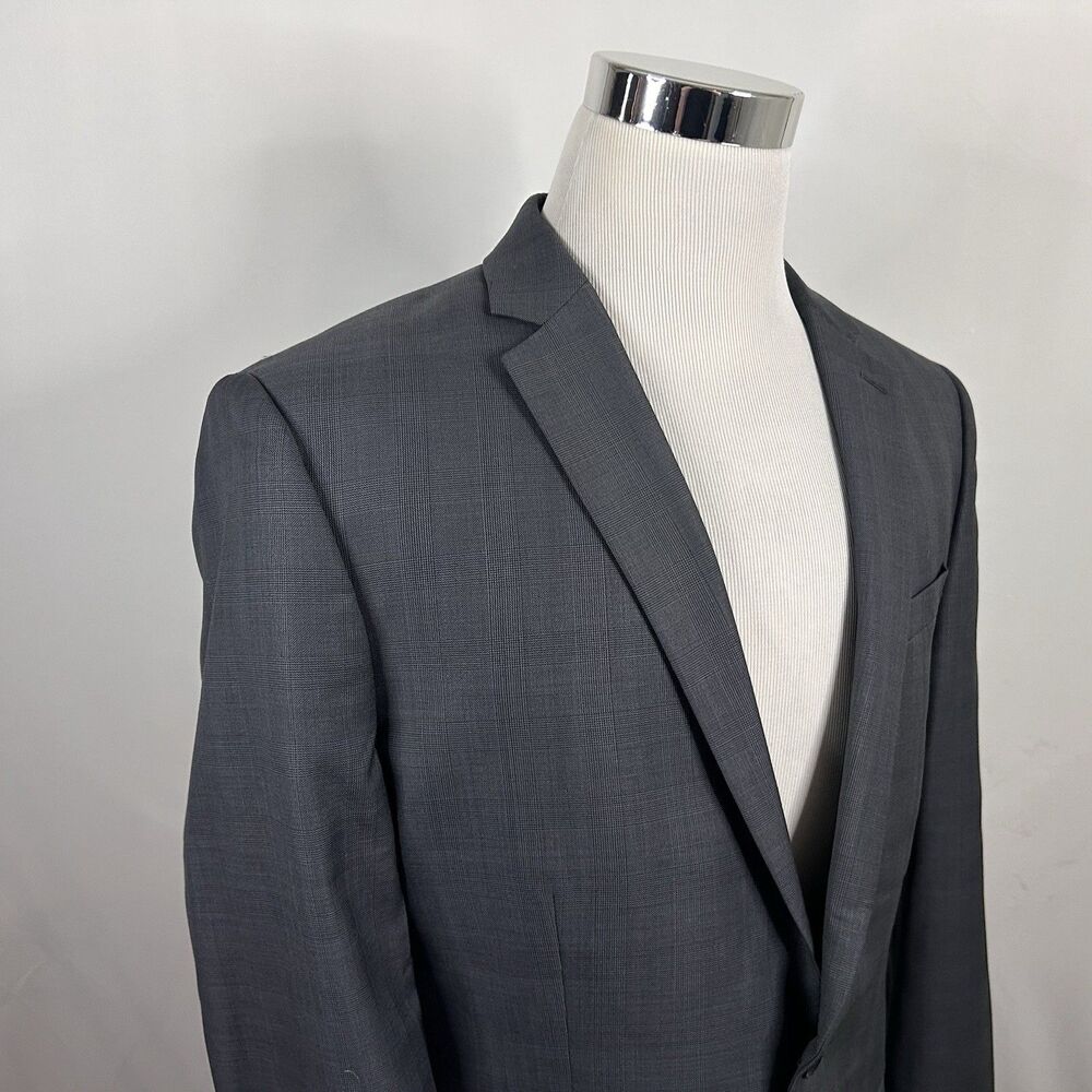 Express 42L Fitted Photographer Sport Coat Gray Glen Plaid Two Button Vented